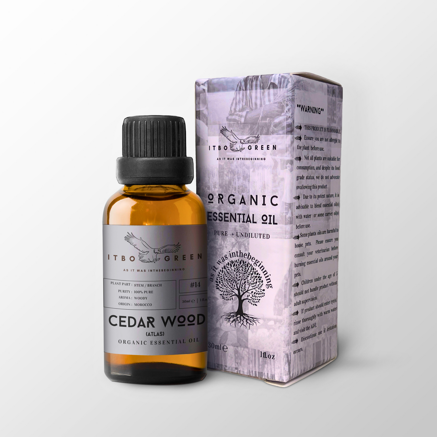 Organic Atlas CedarWood  Essential Oil | 30ml / 1oz UV Bottle | Pure Woody Oil | Unblended | Aromatherapy | Vegan | Spirituality| Nature Heals - ITBO Green