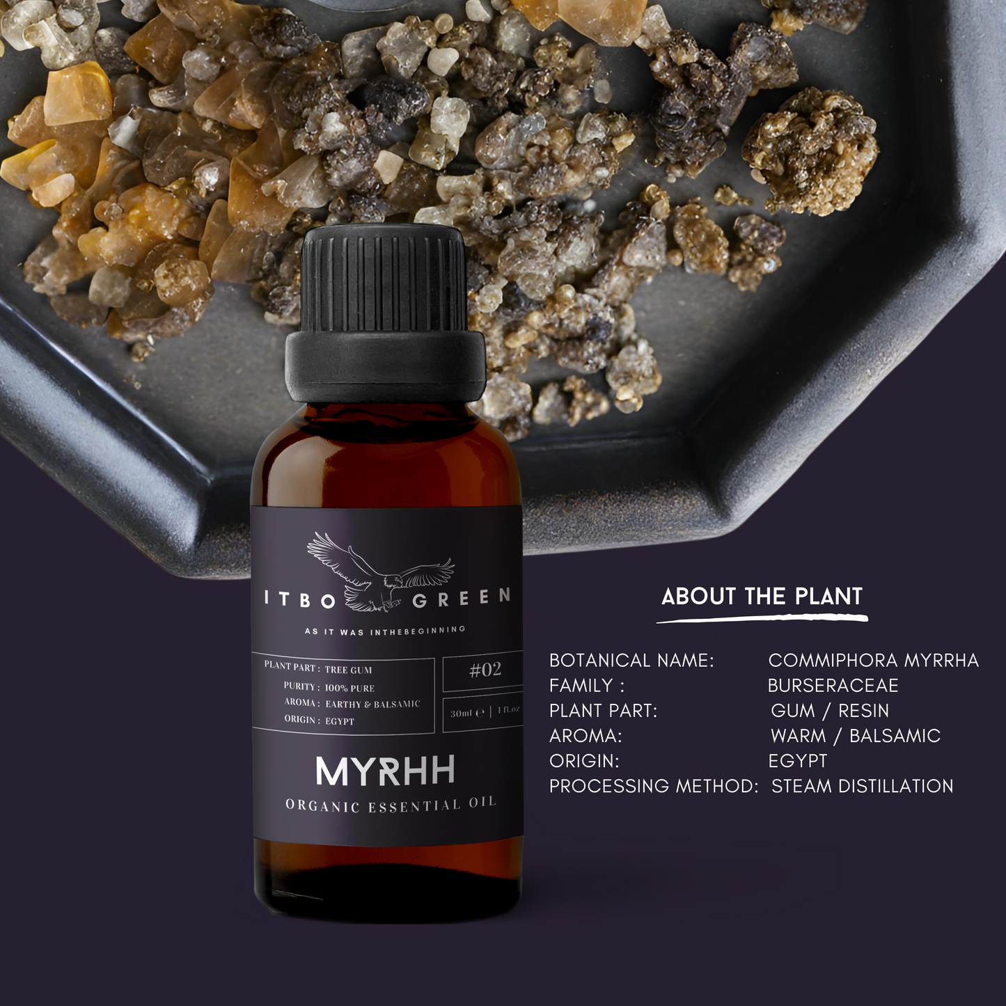 Organic Myrrh Essential Oil | 30ml / 1oz UV Bottle | Pure Earthy Oil | Unblended | Aromatherapy | Vegan | Spirituality| Nature Heals - ITBO Green