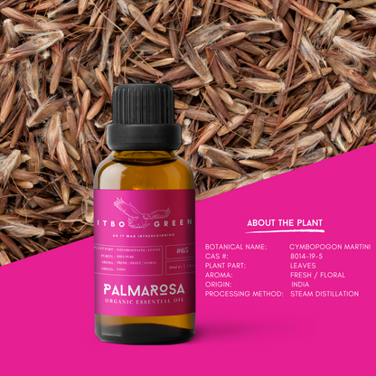 Organic Palmarosa Essential Oil | 30ml / 1oz UV Bottle | Unblended | Aromatherapy | Vegan | Spirituality| Nature Heals - ITBO Green