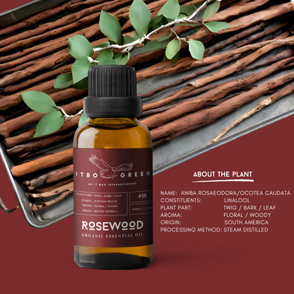 Organic Rosewood (Natural Blend) Essential Oil | 30ml / 1oz UV Bottle | Pure Woody Oil | Unblended | Aromatherapy | Vegan | Spirituality| Nature Heals - ITBO Green